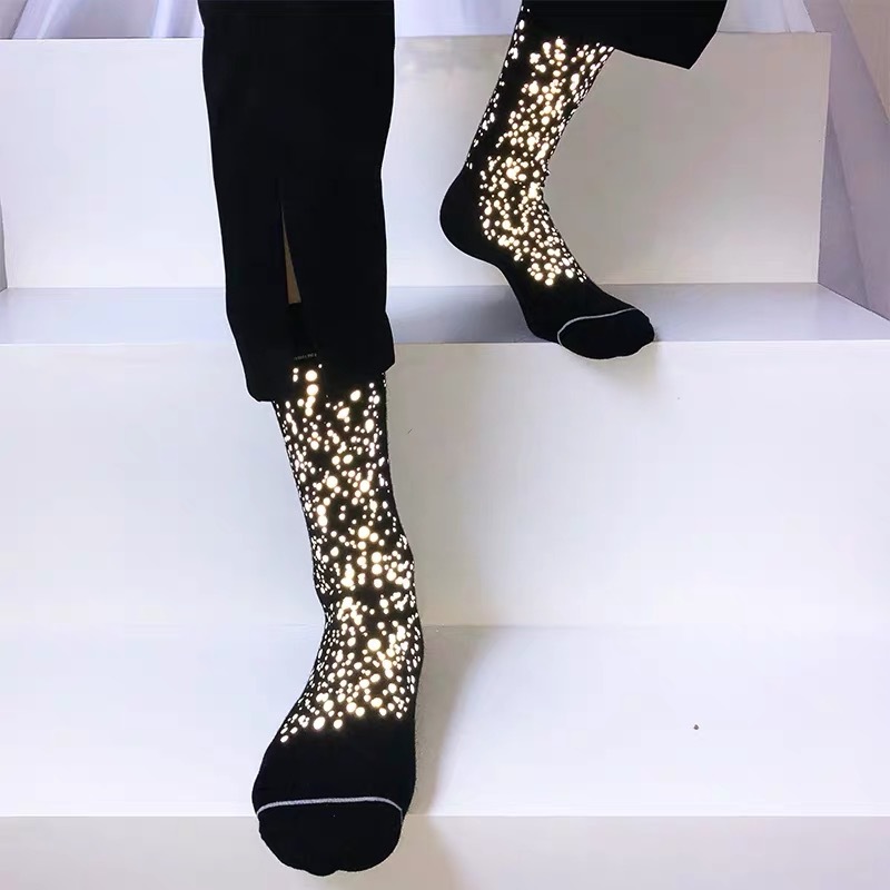 Shining Starry Socks Female Tide Reflective Skateboard Socks Male Cotton Crew Tube Socks